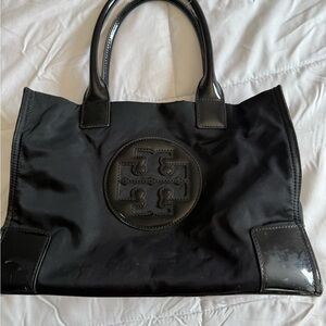 Tory Burch Black Nylon & Patent Leather Logo Tote